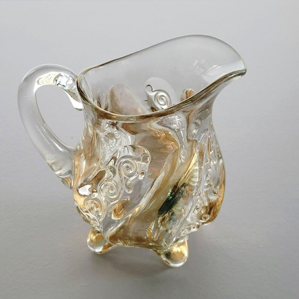 Antique EAPG Fostoria Wedding Bells Footed Creamer Clear & Gold USA c1900-03 - Picture 2 of 11